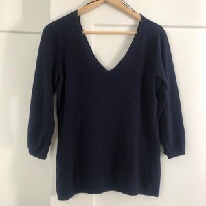 Navy wide shoulder v neck 3/4 sleeve sweater